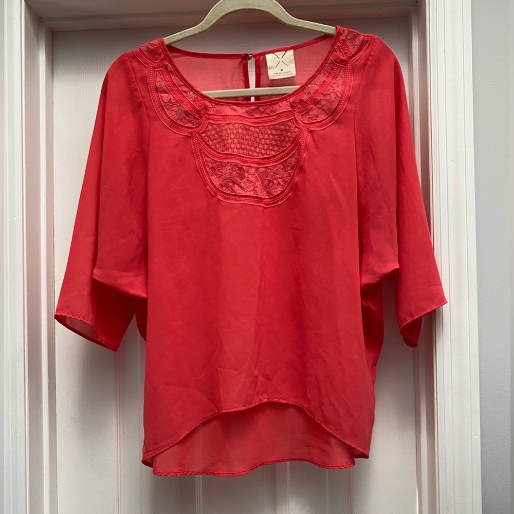 Pins & Needles Coral 3/4 Sheer Sleeve Blouse